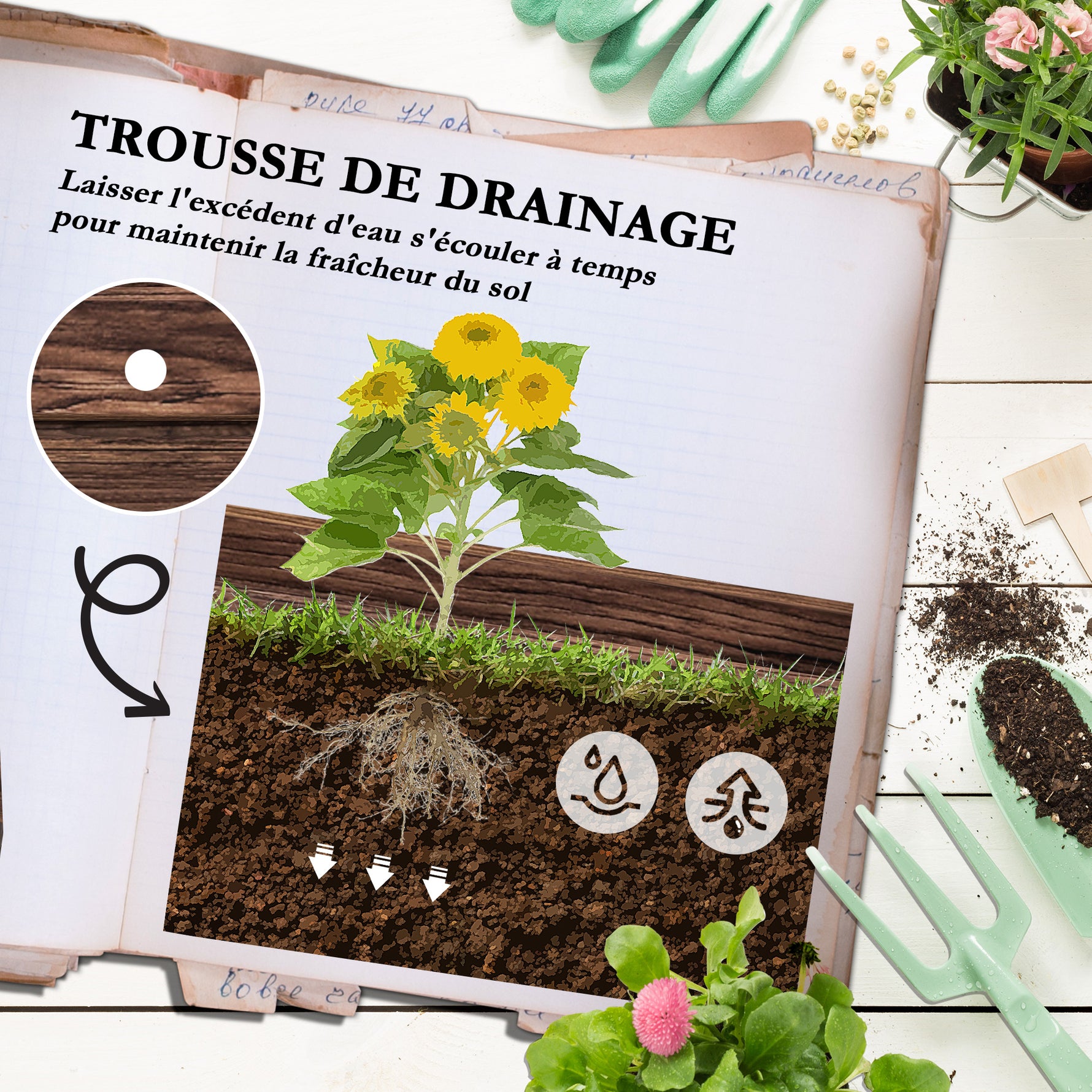 Jardinière sur pieds surélevée avec treillis carré potager 2 niveaux pour terrasse, balcon jardin 42 x 49 x 80 cm marron