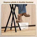 Lot de 2 Tabourets de Bar Pliables, Chaises de Bar Ronds avec Double Repose-Pieds, Cadre en Acier, Noir
