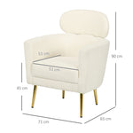 Fauteuil salon avec appuie-tête amovible, fauteuil crapaud en peluche teddy, pieds en métal, 71 x 65 x 90 cm, crème