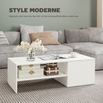Table basse rectangulaire, table d'appoint plateau coulissant, rangement caché, étagère ouverte, 110 x 52 x 36 cm, blanc
