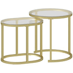 Lot de 2 tables basses tables d'appoint gigognes encastrables structure en acier et plateau verre trempé transparent or