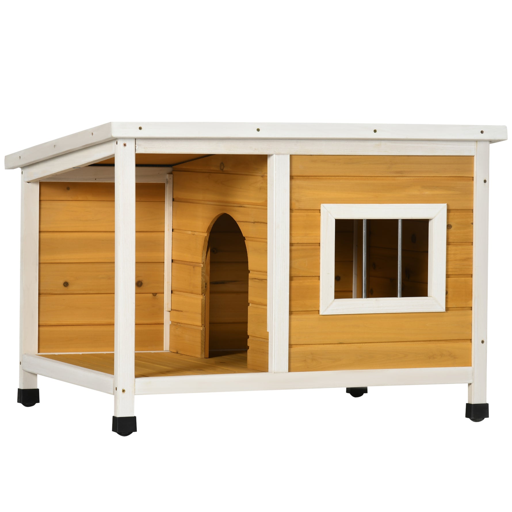Niche pour chien extérieur maison chien intérieur en bois avec toit ouvrant et fenêtre 85,5L x 62l x 60H cm orange