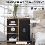 Ensemble Buffet Bibliothèque et Meuble TV Industriel 2 Passe-Fils Multi-rangement Aspect Bois veinage Portes métal Noir