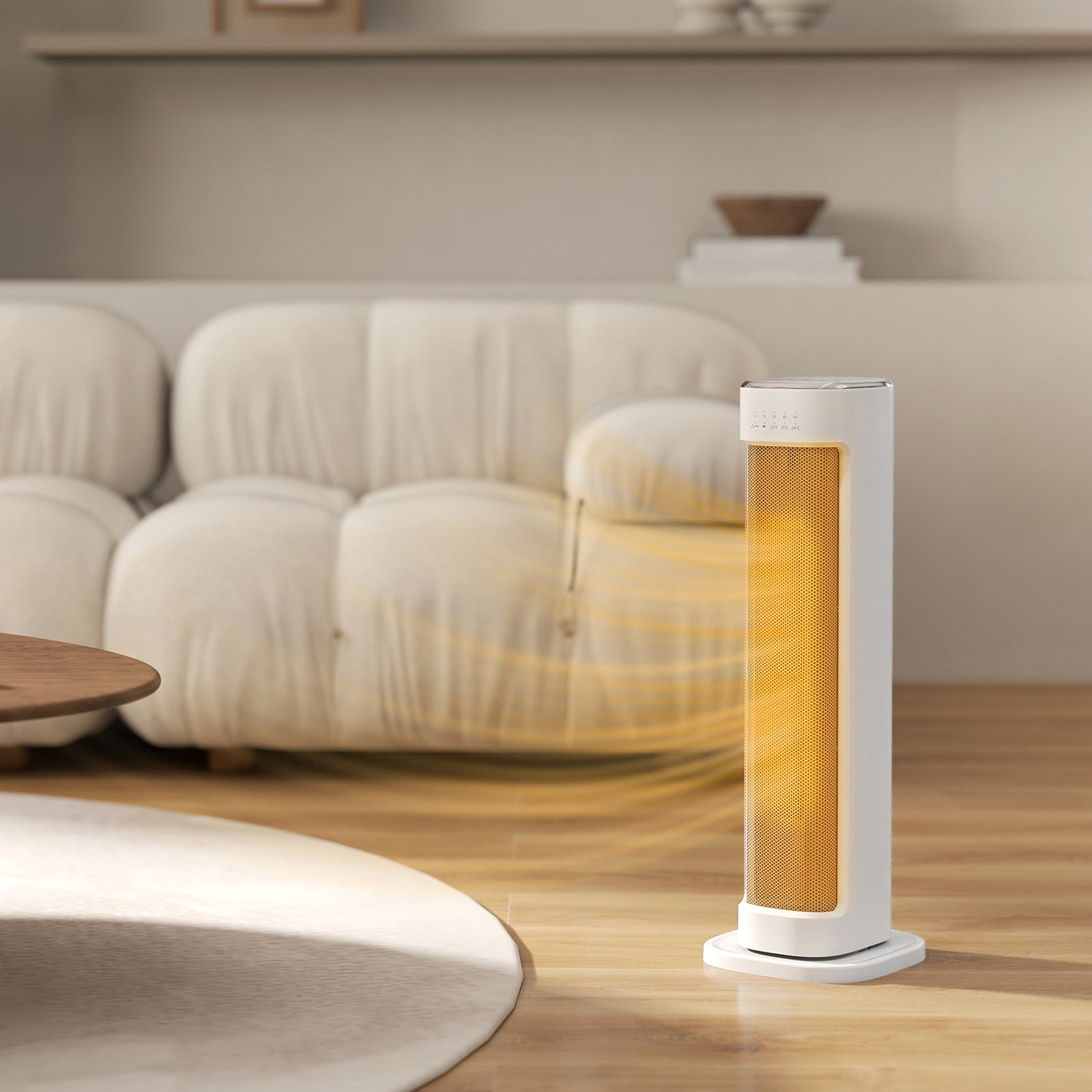 Chauffage d'appoint céramique PTC, radiateur électrique 2000 W avec thermostat réglable, minuterie, 21x19,7x61cm, blanc