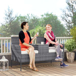 Banc de Jardin en résine tressée 2 Places avec Table et Coussins - 135 x 64 x 81 cm - pour Balcon et Terrasse Noir