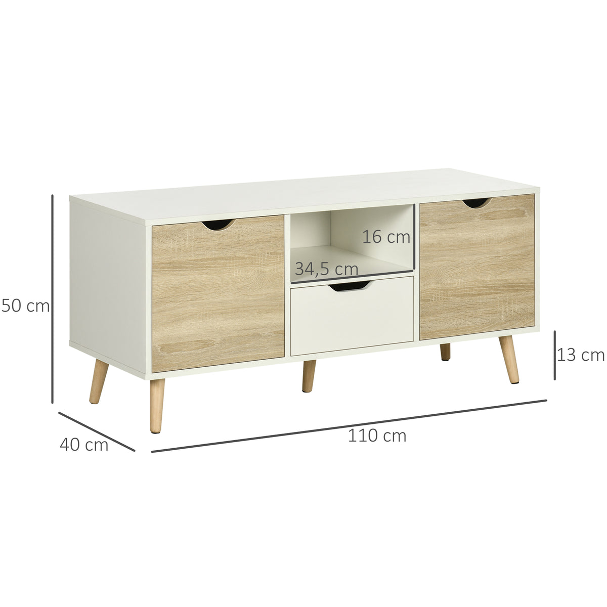 Meuble TV Banc TV Buffet bas Meuble de rangement sur pied avec 2 placards en Bois pour Chambre Salon 110 x 40 x