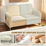 Canapé 2 places, canapé de salon en tissu bouclette avec coussins inclus, assise rembourrée, 137 x 69 x 82 cm, crème