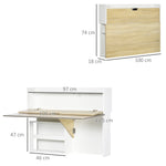 Bureau pliable mural avec étagères de rangement et placard, bureau rabattable, 100 x 18 x 74 cm effet bois naturel