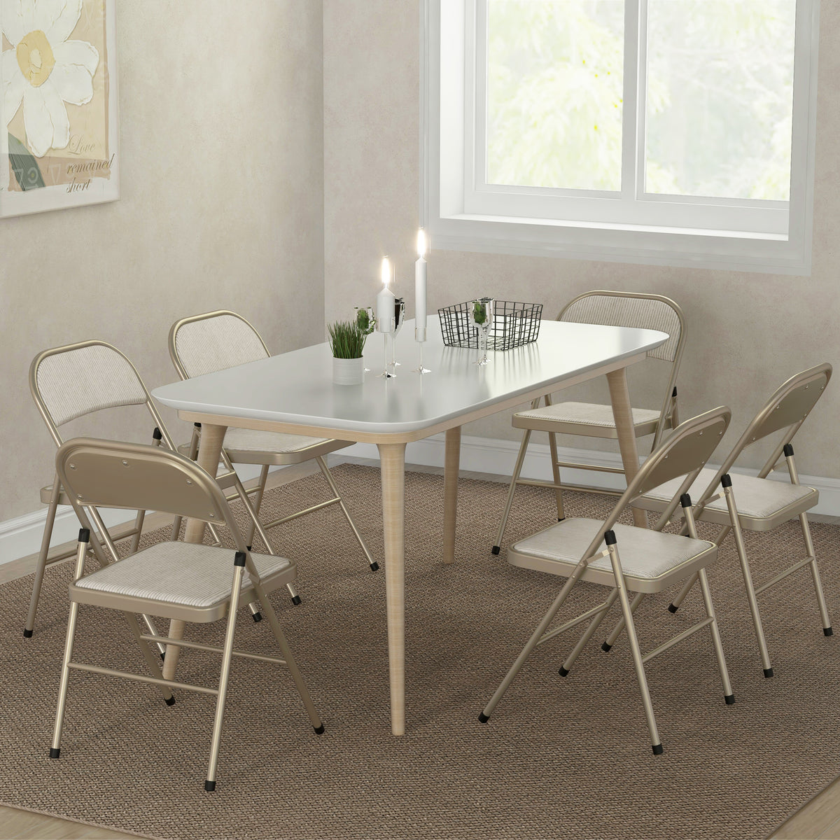 6er-Set Klappstühle, tragbare Esszimmerstühle, Stahlrahmen, Maße 45B x 46T x 78H cm, beige