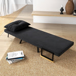 Fauteuil convertible 4 en 1 lit 1 place dossier 5 positions, accoudoirs en bois et coussin, tissu effet velours, noir