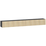 Meuble TV suspendu 140cm, meuble télé pour téléviseur 72 pouces, 2 portes rabattables, 140x25x22cm, bois naturel et noir