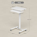 Bureau Assis-Debout Réglable en Hauteur, Bureau Mobile avec Plateau pour Clavier, Roulettes et Cadre en Acier, Blanc