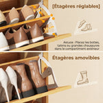 Meuble à chaussures 14 paires, armoire à chaussures 2 tiroirs rabattables, étagères réglables, 69x29x83cm, bois naturel
