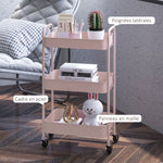 Desserte chariot de rangement en acier chariot de service à roulettes 3 plateaux ajourés 45 x 30,6 x 79 cm rose