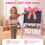 3-in-1 Dubbelzijdige Kinderezel, Lessenaar en Witbord, Papierrol, Manden, Plank, 3-8 Jaar, Roze