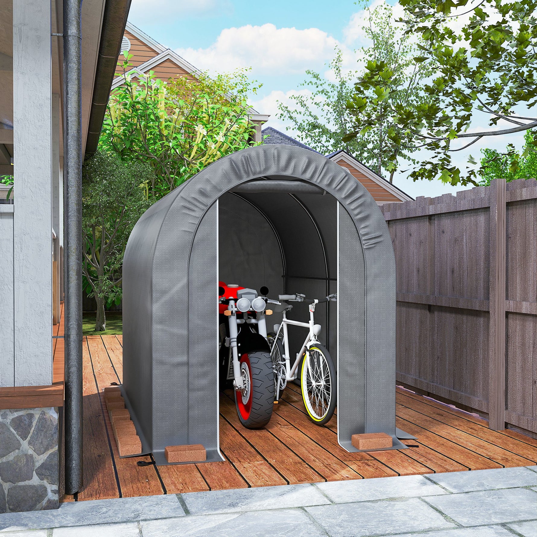 Abri de jardin tente de rangement extérieur abri de vélo garage pour vélo bâche en PE cadre en métal galvanisé gris