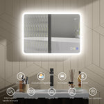 Miroir salle de bain LED bluetooth 50 x 70 cm interrupteur tactile lumière réglable 3 couleurs anti-buée mémoire argent