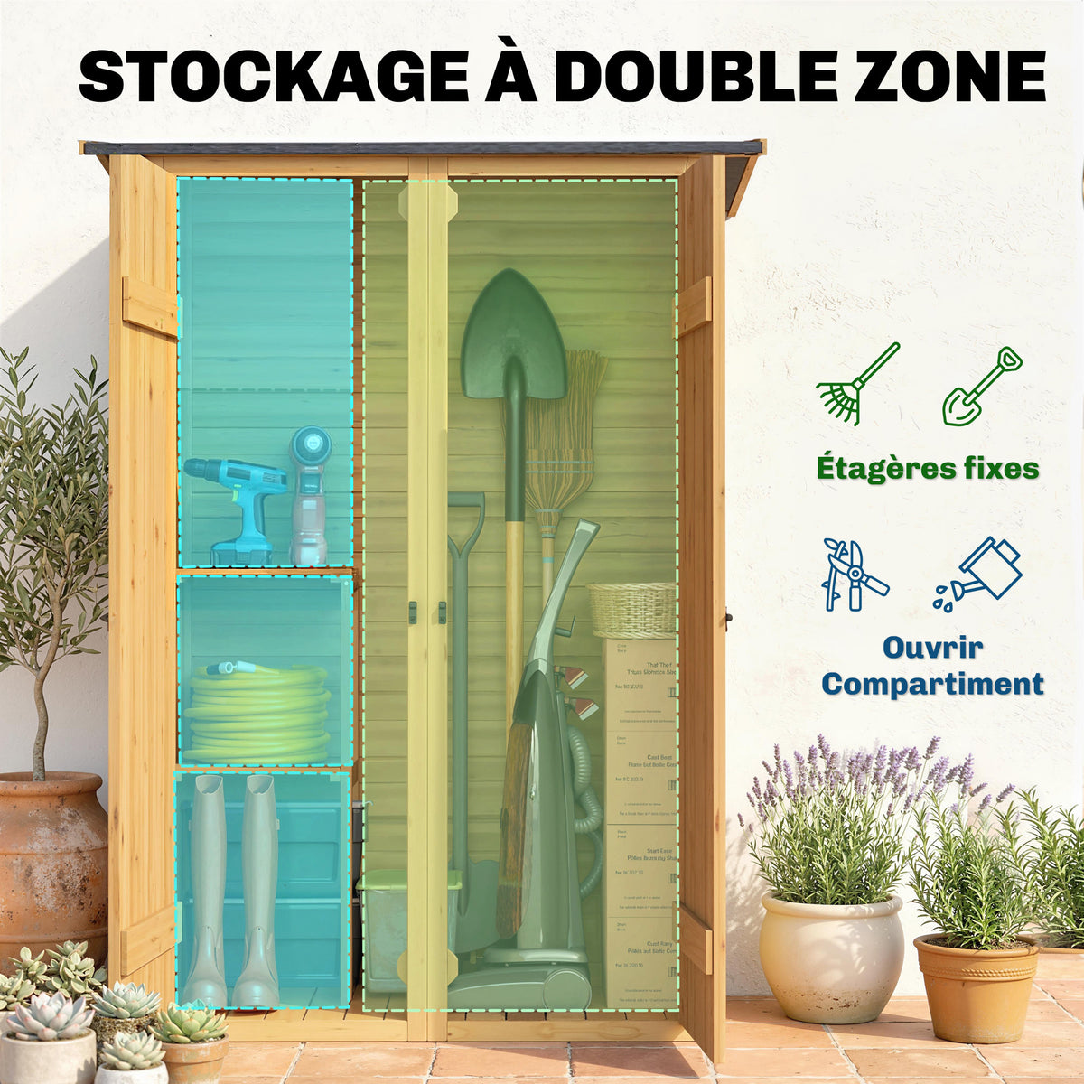 Abri de Rangement en Bois, Cabane de Jardin avec 2 Étagères, Marron