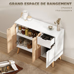 Dressoir Scandinavisch design 2 kasten schuiflade massief grenenhouten poten spaanplaat wit licht eiken