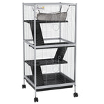 Cage pour Petits Animaux Portable à 4 Niveaux avec Roulettes, 2 Portes, 3 Rampes, Hamac et Plateau Amovible