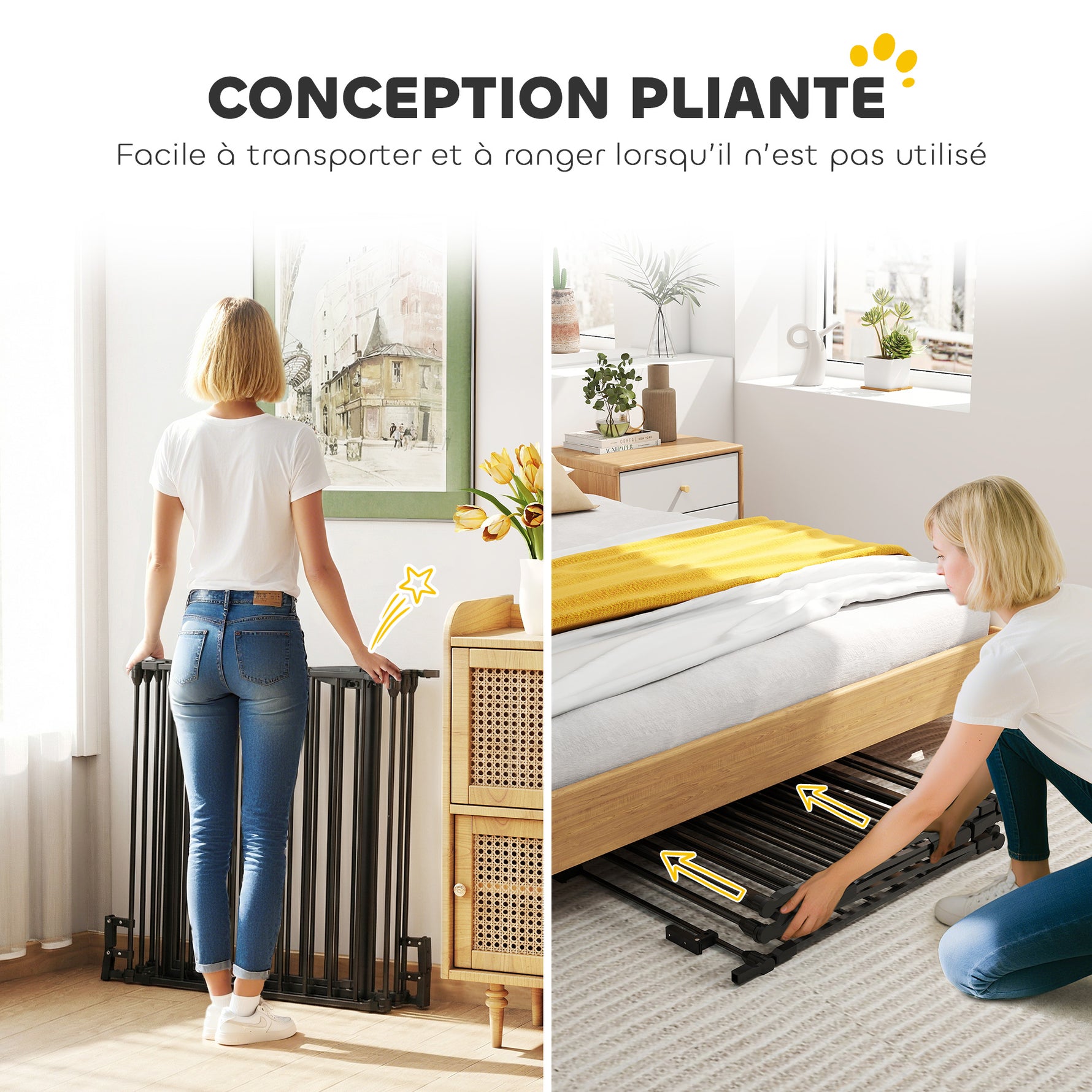 Barrière de sécurité parc enclos chien modulable pliable porte intégrée 300L max. x 74,5H cm métal PP noir