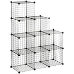 Étagère cube modulable DIY avec 9 compartiments en treillis métallique pour salon, chambre à coucher, noir