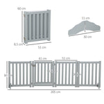 Barrière de Sécurité Chien Pliable Double Face en Bois, 4 Panneaux avec Porte, Pieds de Support, 205 x 60 cm, Gris