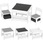 Ensemble 3 pièces table et 2 chaises pour enfant avec plateau réversible tableau noir, panier de rangement, étagères