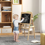 Tableau chevalet enfant ardoise double face tableau blanc tableau à craie rouleau papier 58 x 50,5 x 109 cm naturel