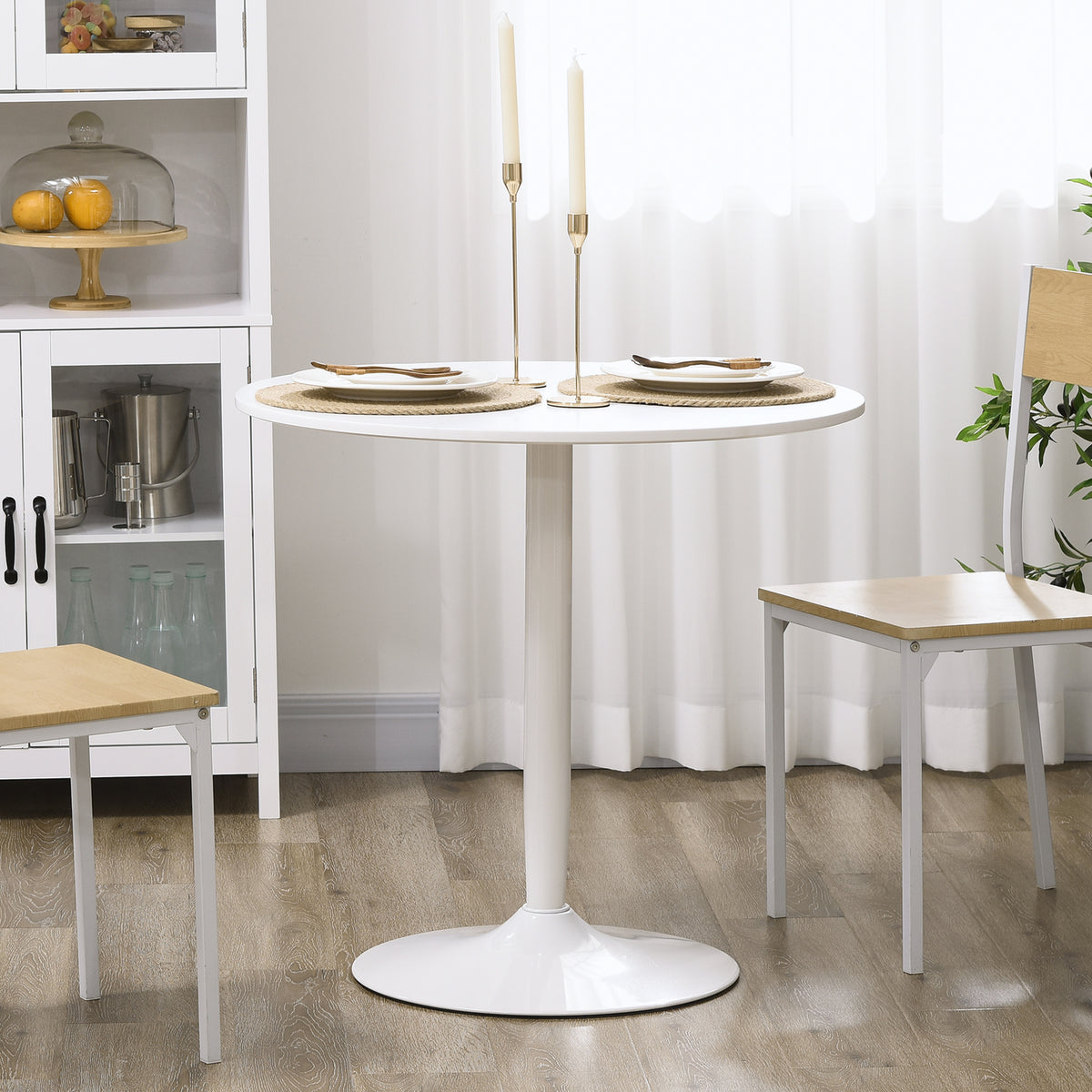 Tavolo da pranzo rotondo per 2 persone, tavolo da cucina in stile moderno con base in acciaio, Ø 80 x 75 cm, bianco
