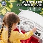 Voiture électrique enfant Volkswagen T1 sous licence officielle 12 V avec 2 moteurs démarrage doux 89x49x41,5cm rouge