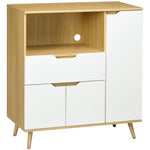 Meuble de rangement cuisine pour micro-ondes, 1 tiroir, 2 placards une étagère, 90 x 40 x 98,5 cm, bois et blanc