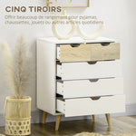 Commode 5 tiroirs meuble de rangement 4 pieds biseautés - bois, 60 x 40 x 77,5 cm, blanc