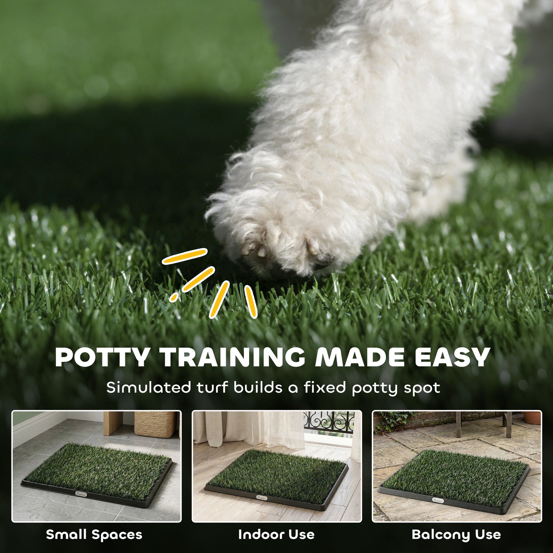 Toilette pour Chien avec 2 Tapis en Gazon Artificiel et Grille de Drainagec, Système Lavable, 63x50,5x3,5cm, Noir
