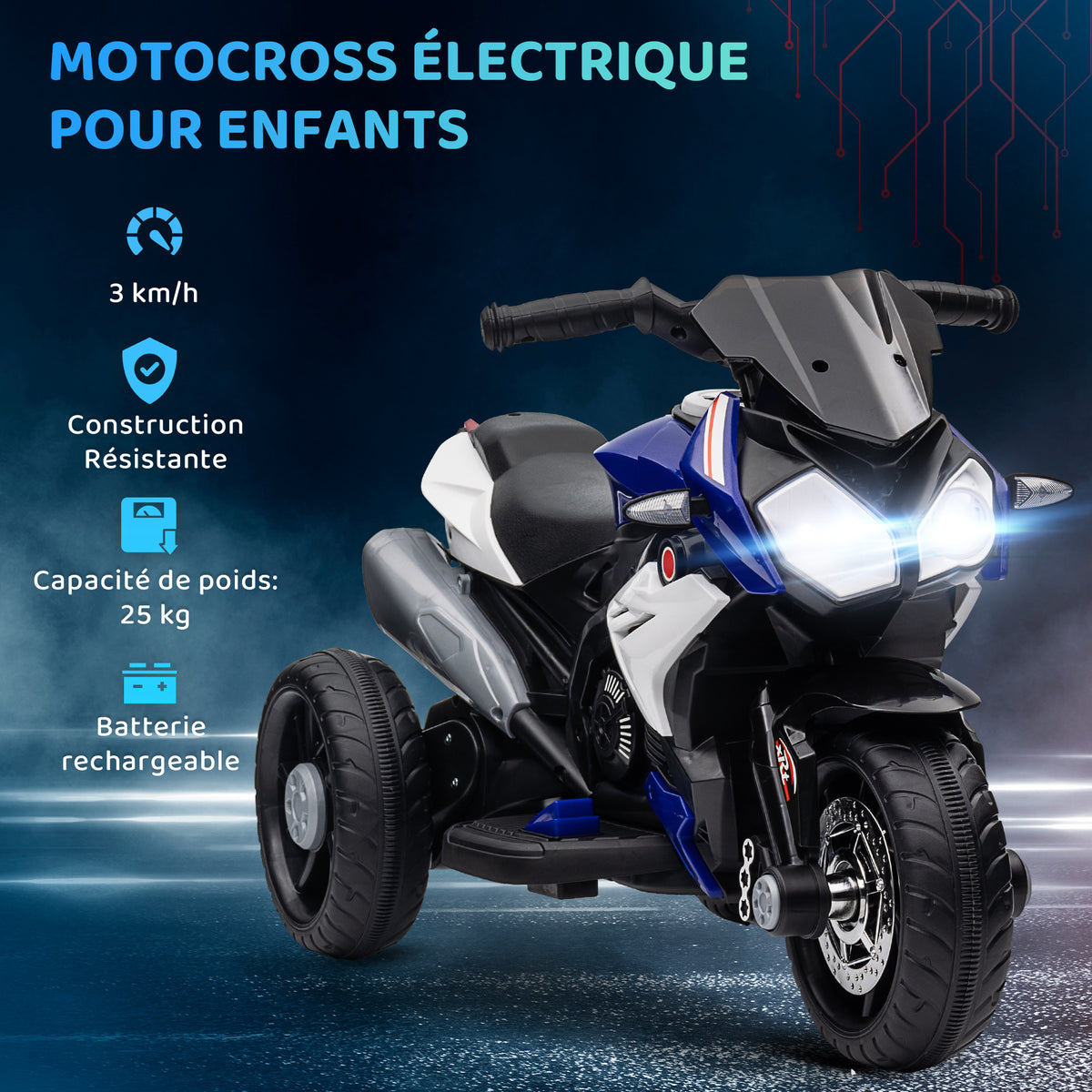 Elektrisches Dreirad für Kinder 6 V, Elektroauto für Kinder von 3 bis 5 Jahren, Licht- und Soundeffekte, 86x42x52 cm, blau