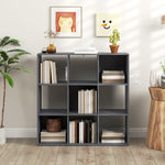 Bibliothèque, étagère de rangement à 3 niveaux avec 9 compartiments, pour salon, bureau, chambre, 91x29,5x91cm, gris