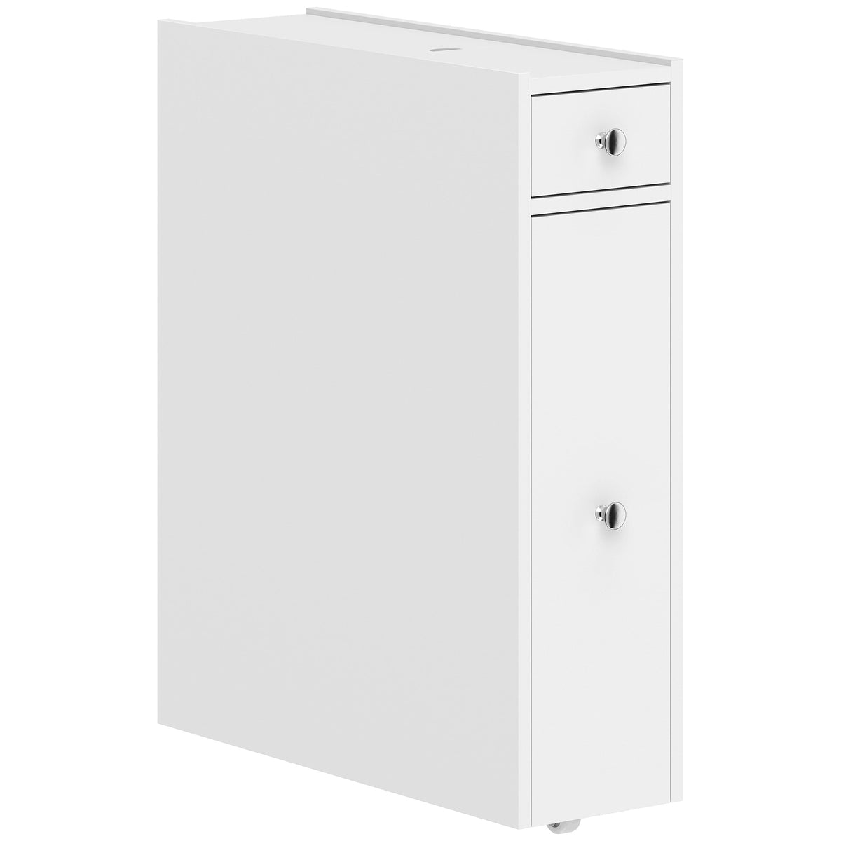 Meuble de salle de bain étroit, armoire de salle de bain sur pied avec 2 tiroirs et étagère ouverte, 16x48x58cm, blanc