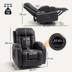 Fauteuil inclinable de massage et chauffage, fauteuil de relaxation, dossier réglable, pivotant 360°, 82x99x103cm, marron