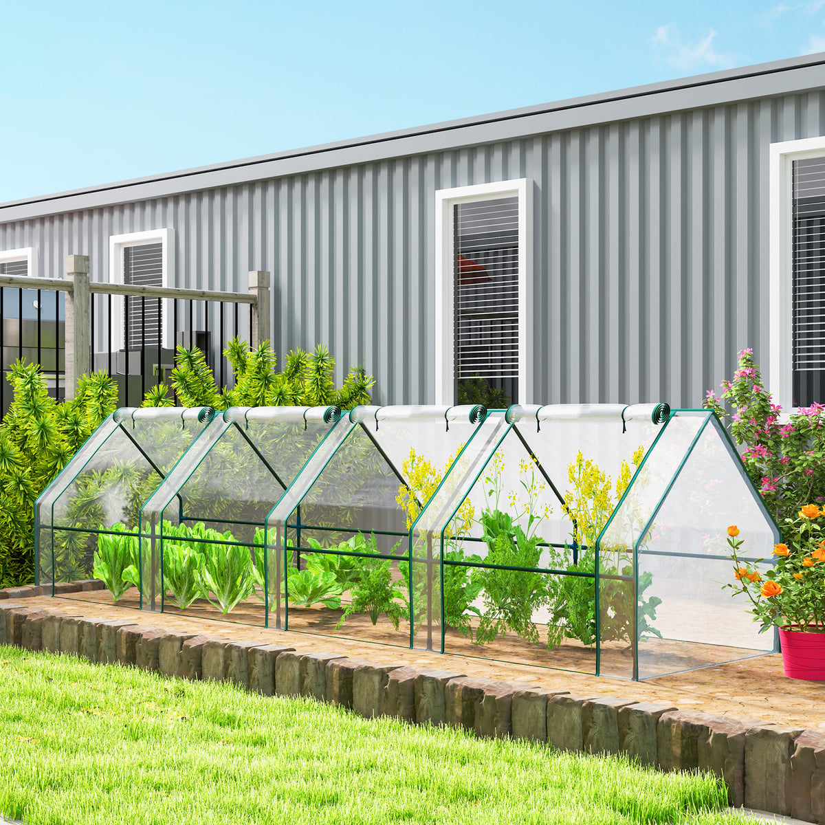 Mini Serre de Jardin mini serre tunnel 4 fenêtres avec Zip enroulables Acier PE 140 g/m² Anti-UV 360x90x90cm Transparent
