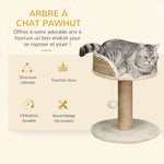 Cat tree climbing tree scratching post design toy hanging pom-pom + plush platform 40 x 40 x 49 cm beige sisal