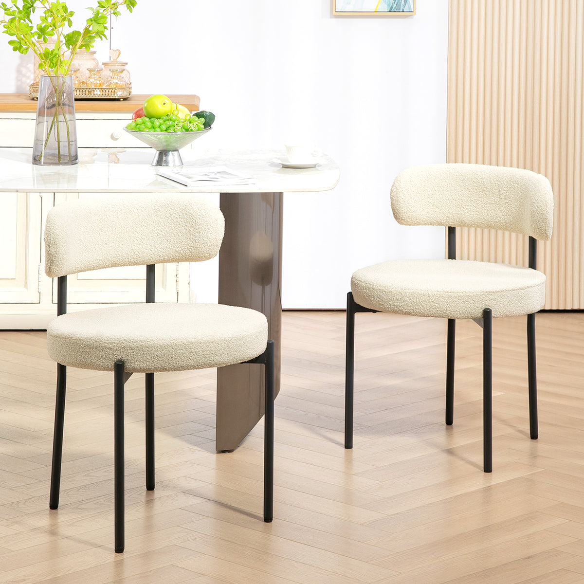 Juego de 2 sillas de comedor con respaldo de tela y patas de acero 51 x 51 x 76 cm beige negro