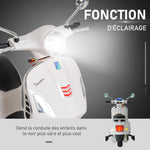 Vespa Scooter Moto électrique Enfants 6 V dim. 102L x 51l x 76H cm Musique MP3 Port USB klaxon Phare feu AR Blanc
