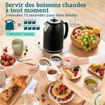 Ensemble bouilloire et grille-pain, bouilloire en acier inoxydable 1,7 L et 2200 W et grille-pain à 2 tranches, noir
