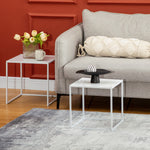 Lot de 2 tables basses gigognes, lot de 2 tables gigognes de salon, modulables, en acier, style industriel, blanc mat
