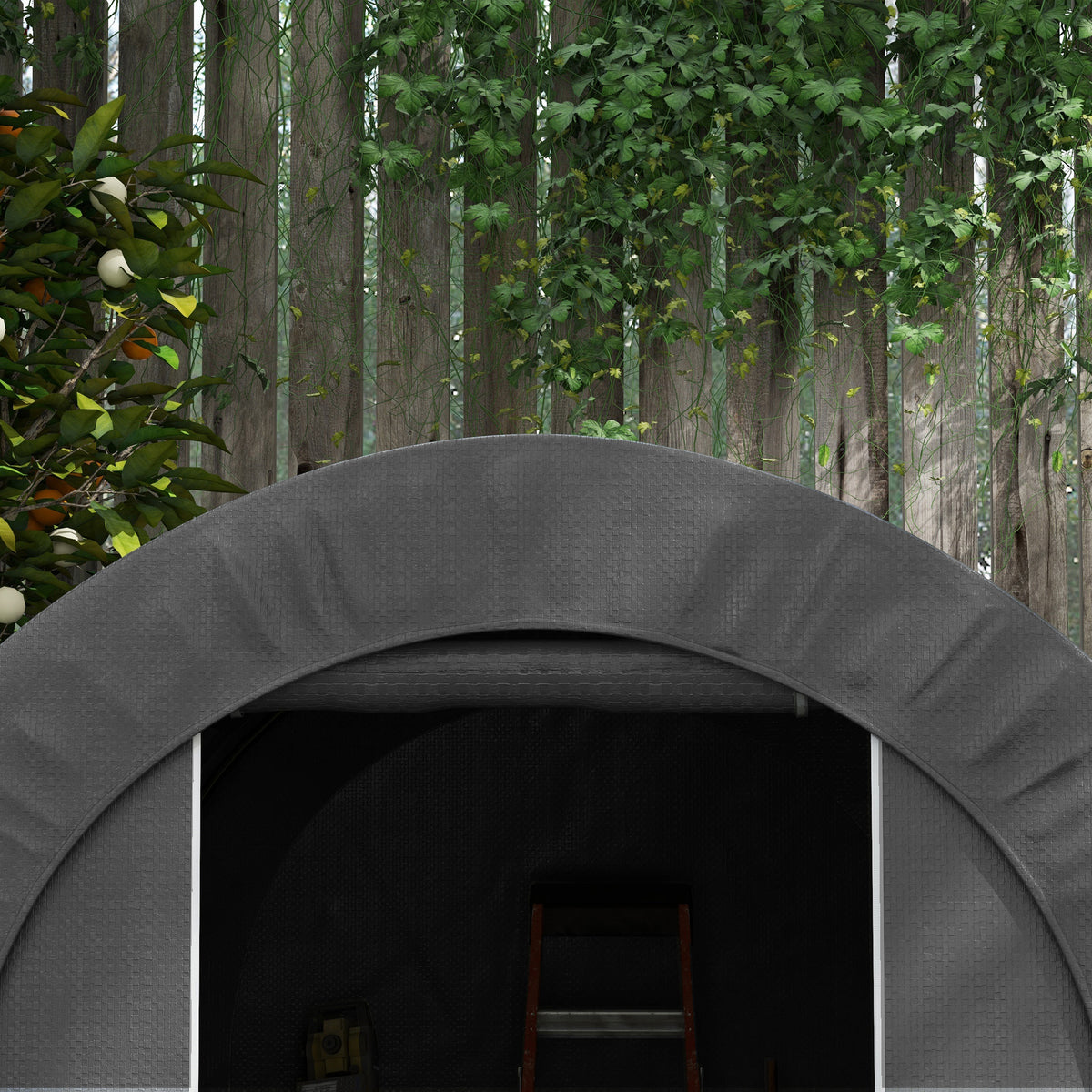 Lorategiko etxola, kanpoko biltegiratze-tenda, bizikleta-tokia, bizikleta-garajea, PE estalkia, metalezkoa, 2,4 x 1,8 x 1,9 m, gris iluna