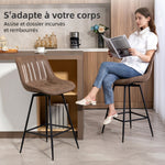 Lot de 2 tabourets de bar, chaises de bar en PU, assise rembourrée 68H cm, dossier et repose-pieds, marron
