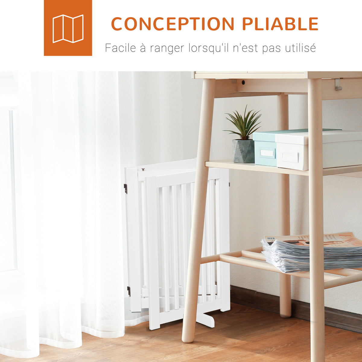 Barrière de sécurité chien barrière modulable pliable avec porte verrouillable intégrée 155 x 35,5 x 76 cm MDF blanc