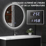 Miroir de salle de bain rond avec éclairage LED, intensité variable, fonction anti-buée, interrupteur tactile, noir