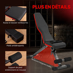 Klappbare Hantelbank, Rückenlehne 6-fach verstellbar, Sitzfläche 4-fach verstellbar, Polster 130 x 34 x 109 cm, schwarz und rot