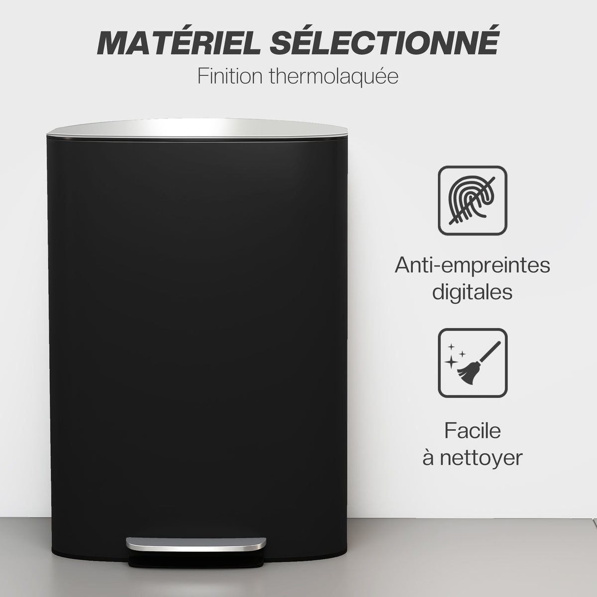 Pattumiera da cucina 50L, pattumiera a pedale, secchio interno rimovibile, coperchio a chiusura rallentata, 45,1x36,5x62,6cm, nero